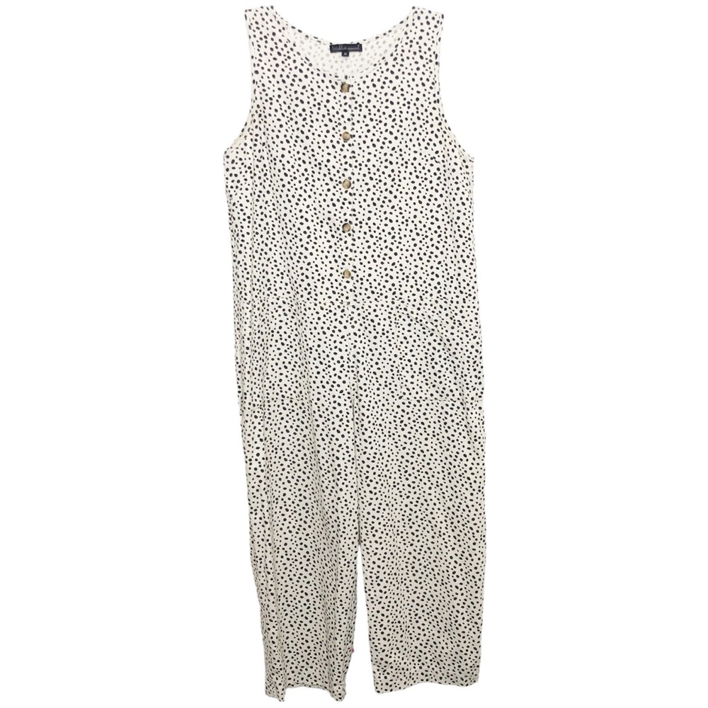 Wishlist Apparel Sleeveless Polka Dot Jumpsuit Linen Blend Cream Size Medium